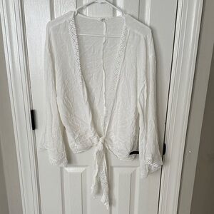 Maurices White Tie-Front Sheer Kimono